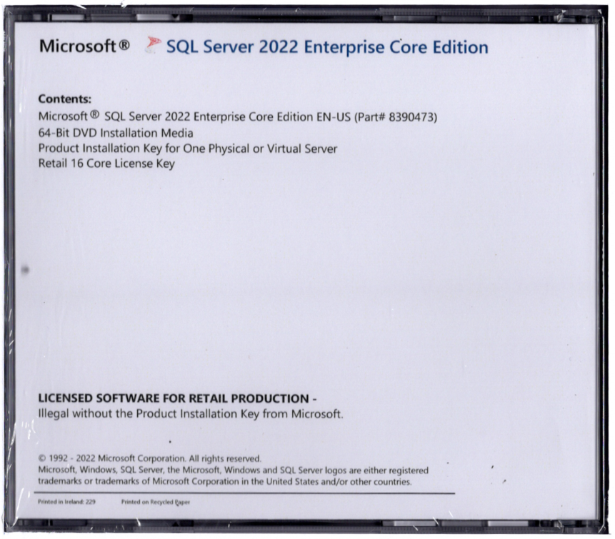 Microsoft SQL Server 2022 Enterprise with 16 Core License, unlimited ...