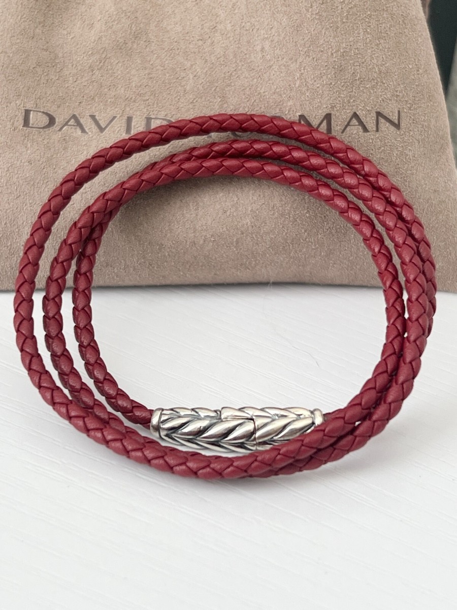 David Yurman Sterling Silver Triple Wrap Chevron Red Leather