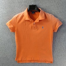 Ralph Lauren Shirt Girls M Orange The Skinny Polo Blue Small Pony Short Sleeve