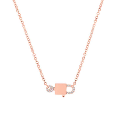 Schlüsselanhänger Halskette 0,04 kt 14 kt Rotgold natürlicher Rundschliff Diamant Schloss
