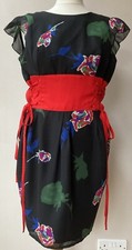 Fever London Dress Size 10 Black Red Floral Lacing Vintage Style BNWT