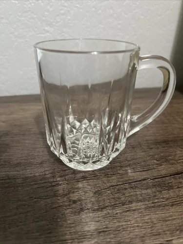Arcoroc France vintage Clear Diamond Diamant Starburst Glass Mug Set Of 6
