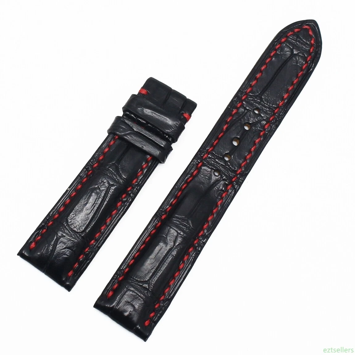 22/20mm Black Genuine Padded Leather Watch Strap Band #EZJ903