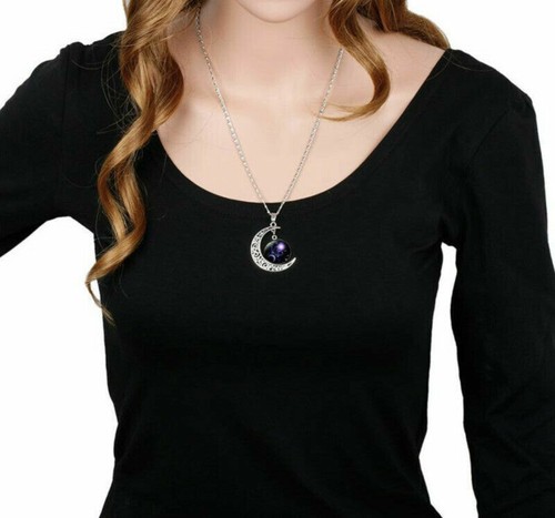 Moon Shaped Zodiac Sign Necklace Horoscope Astrological Pendant with 17" Chain - Picture 10 of 33