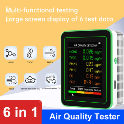 6 in 1 Air Quality Monitor PM CO2 Meter Carbon Dioxide Level TVOC HCHO Detector
