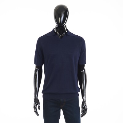BRUNELLO CUCINELLI 1110$ Buttonless Polo Shirt - Navy Linen