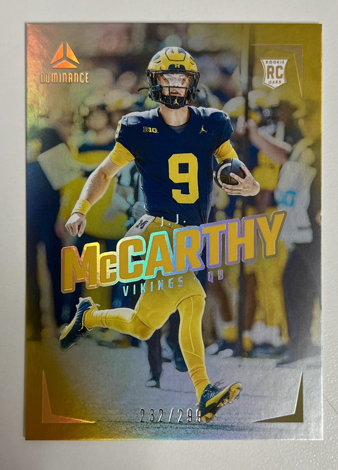 2024 Panini Luminance - Rookies Gold #112 J.J. McCarthy /299 (RC)