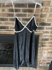 California Dynasty Chemise Negligee Nightgown Black Pink Lace Satin Med