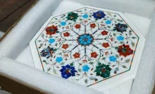 18'' White Marble Table Top Coffee Center Inlay Malachite handmade Lapis y2