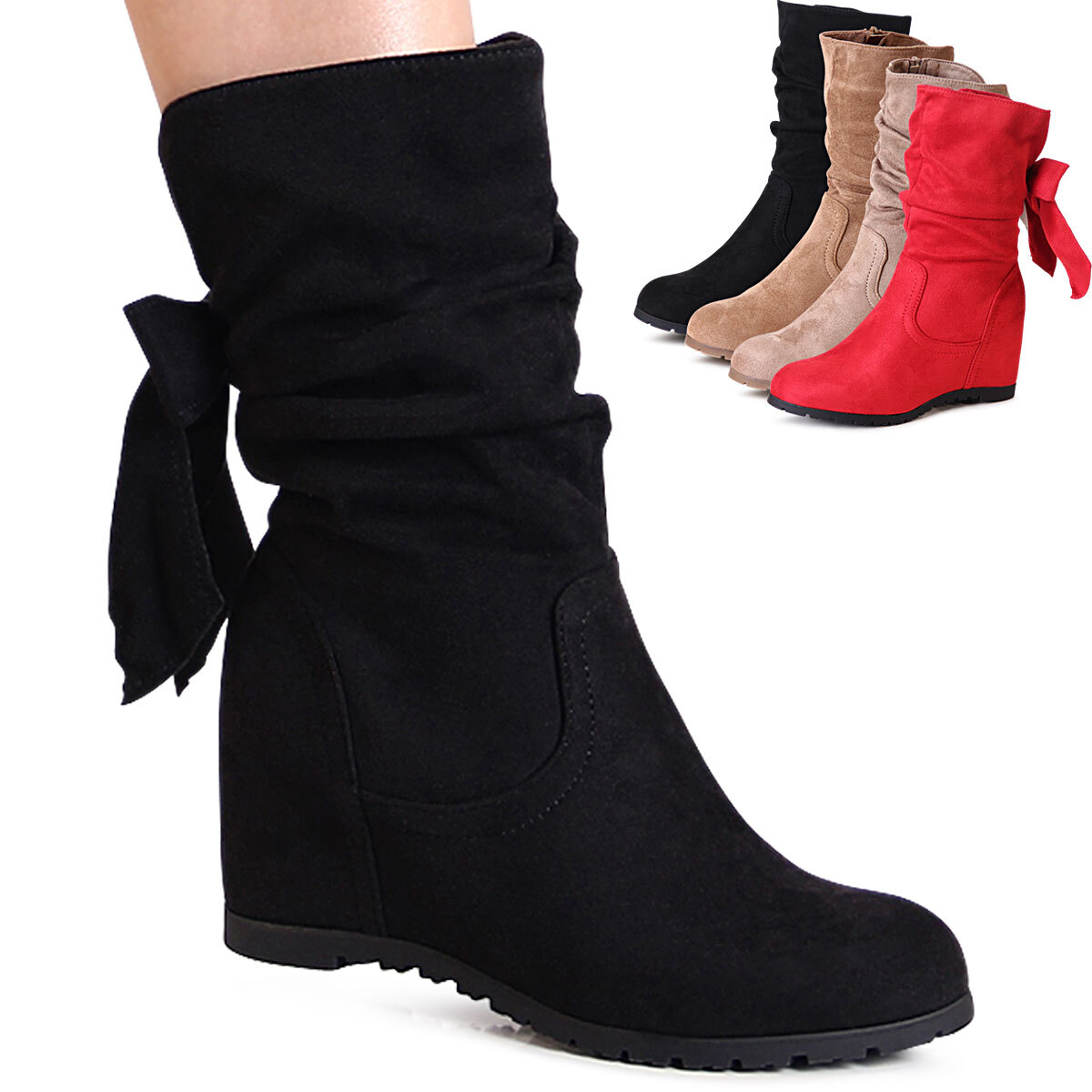 Women's Wedge Ankle Boots Suede Booties Calf Boots Wedge Booties