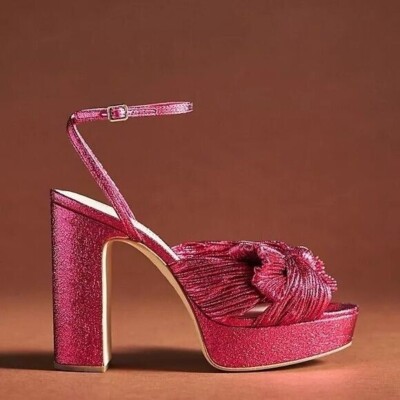 Loeffler Randall Natalia Platform Penny Knot Sandals Womens 11.5 Fuchsia Pink