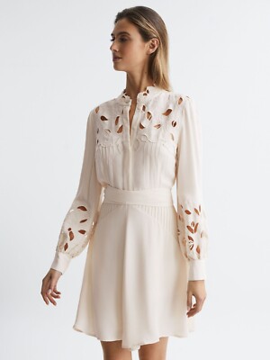 Reiss Womens CLARA FITTED LACE CUT-OUT IVORY MINI DRESS Size UK Size 4