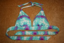 Multi-Colored Halter Bikini Top With White Inside Lining - Small