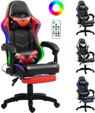 RGB LED Lights Gaming Chair with Footrest for Adults and Kids, Lumbar Support