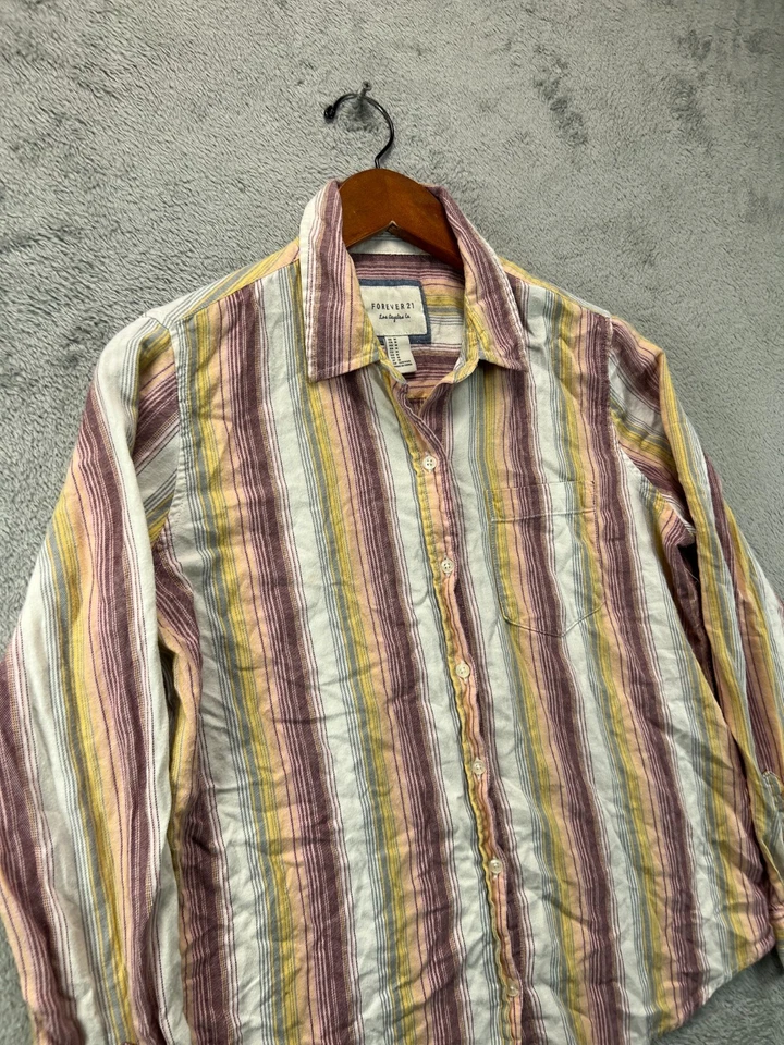 Camisa Forever 21 Mujer Mediana Rosa Rayas Abotonada Manga Larga Top Informal Trabajo Foto 4 de 4
