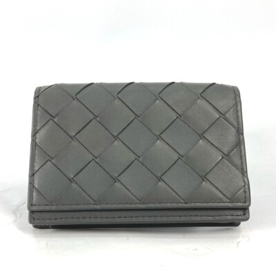 BOTTEGA VENETA 605720 Bifold Intrecciato Card Case Leather gray | eBay