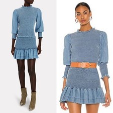 Veronica Beard Sz 8 Set Idony Smocked Top Aloya Smocked Skirt Indigo Blue 575