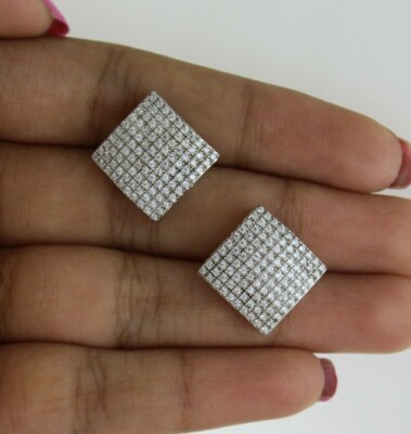 1.00 Ct Round Cut Real Diamond Cluster Square Shape Stud Earrings 10K White Gold