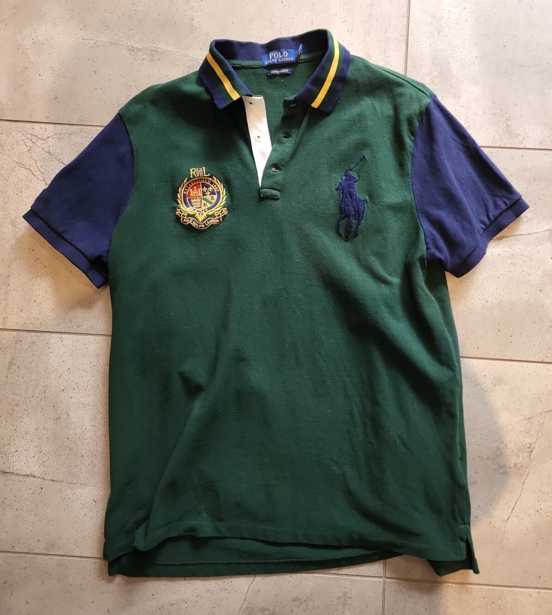 Ralph Lauren Custom Fit big pony green yellow blue Slim Polo Shirt