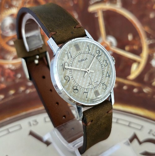 Watch USSR Pobeda Gray Dial Vintage Soviet Mechanical Wristwatch Zim 15 Jewels - Picture 11 of 17