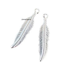 Feather Silver Charms 10 Pcs 20x4mm GARDRWBAIL