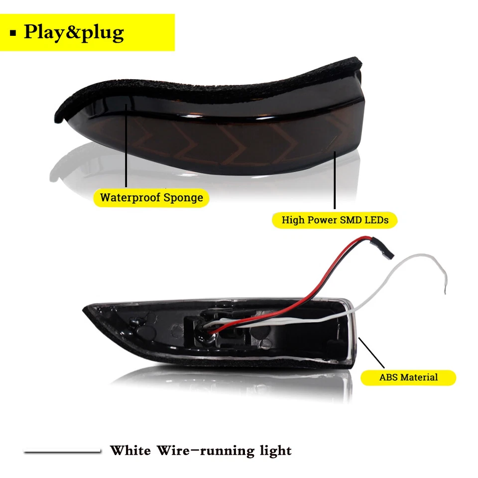 Luces de señal secuencial de espejo retrovisor lateral blanco/ámbar ahumado para Toyota Venza Corolla Foto 4 de 4