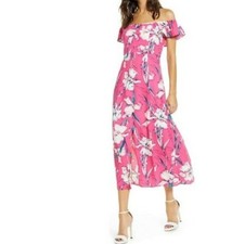 LEITH Pink White Floral Print Ruffle Flounce Midi Maxi Dress 1X = 16W Nordstrom