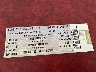 WWE Raw ticket stub (full) the undertaker  vs Brett Hart 2010 wwf 