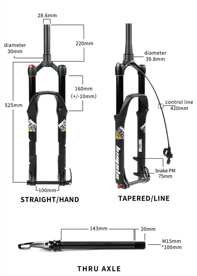 MTB Suspension Air Fork 26 27.5 29er Rebound Adjustment Thru Axle 100*15mm Boost - Image 2 of 4