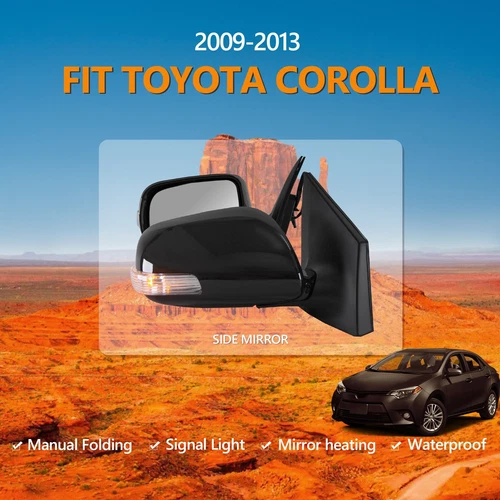 For 2009-2013 Toyota Corolla Side View Mirrors Black Folding Pair LED 5 Pins