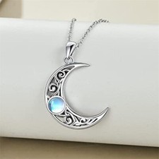 Fashion Faux Moonstone 925 Silver Filled Necklace Pendant Engagement Gift