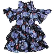 Alice + Olivia Size 8 Nichola Black Blue Red Cold Shoulder Ruffled Floral Dress