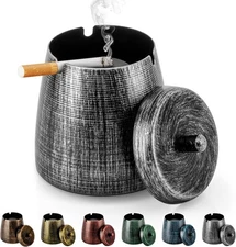 Ashtray for Cigarettes Outdoor, Outdoor Ashtray with Lid for Cigarette, Metal Od