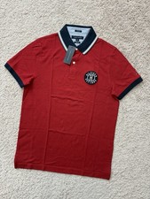 NWT Tommy Hilfiger Men's SS Slim Fit Mesh H Logo Polo Shirt Red/Navy Sz M