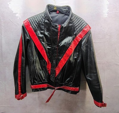 Vintage 80' Black Red Leather Jacket rare Canada Women's Reverse