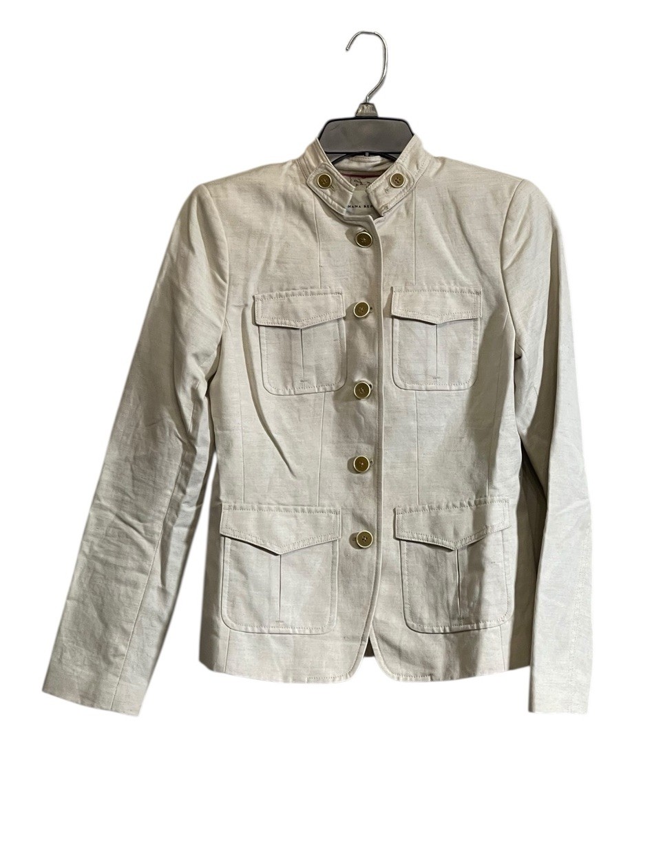 Banana Republic Sz 2 Utility Field Jacket Linen Blend Pockets Safari EUC