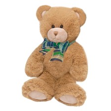 First and Main: 15 Inch Dean, Stuffed Animal, Brown, Plaid Bow, Kids Ages 3 