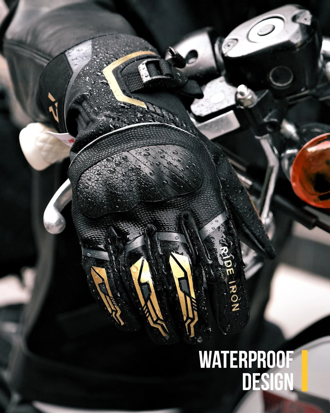 RIDEIRON Winter Motorcycle Gloves for Men & Women gold Large - product detail image 8