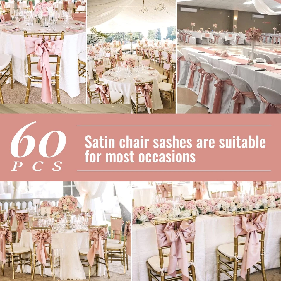 Шикарный 60 шт. розовое золото атласный стул пояса банты украшение стул чехол для - Изображение 4 из 4