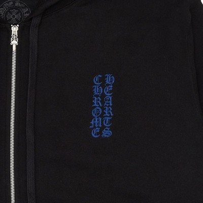 Chrome Hearts Vertical Logo Zip Up Hooded Sweatshirt Black Blue