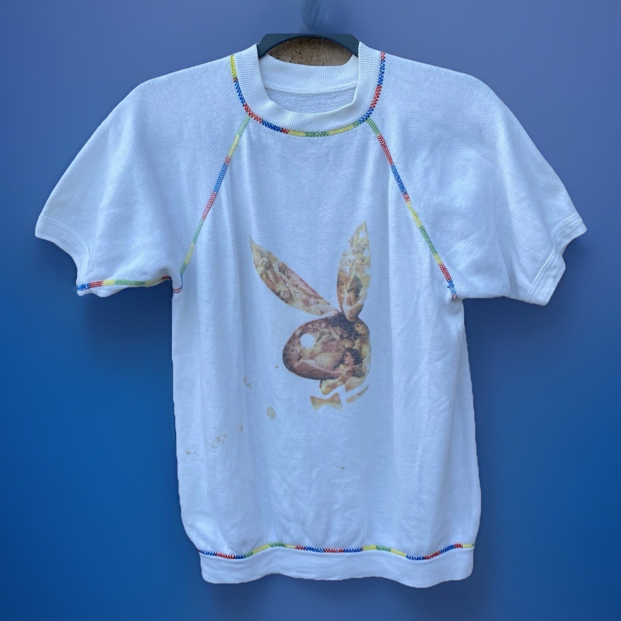 Vintage Short Sleeve Raglan Sweatshirt Bunny Rabbit Collage Graphic Worn image 8