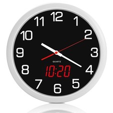 Night Light Wall Clock Battery Operated with LED Display, 12 Inch Silent Non-Tic