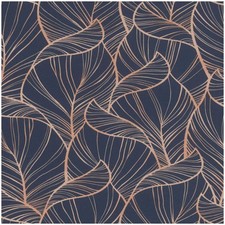 Image of Rasch Rhapsody Navy Blue Leaves Paste The Wall Wallpaper Copper Metallic