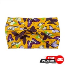 Yellow Butterfly Print Boho Wide Knot Headband