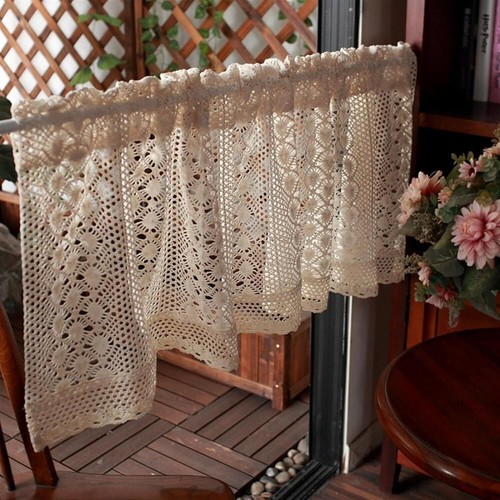 Vintage Hand Crochet Lace Short Curtain Valance Panels Cafe Tiers Kitchen Decor - Picture 7 of 28
