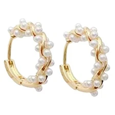 VALICLUD Elegant Vine Pattern Pearl Hoop Earrings Women's Gold Pearl Earring Se
