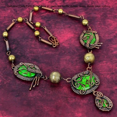 Copper Green Turquoise Necklace Copper Wire Wrapped Jewelry Adjustable Necklace