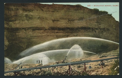 #ad c1913 Hydraulic Gold Mining Idaho Postcard Men Equipment Water Mitchell $2.00
