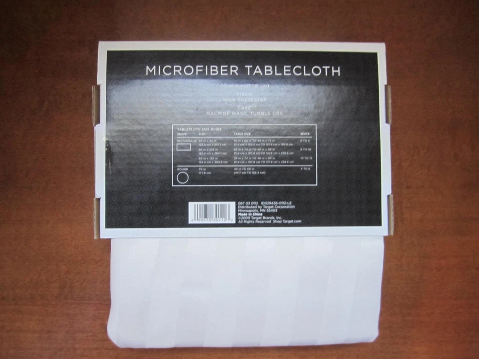 NEW 70" ROUND STRIPE CREAM MICROFIBER TABLECLOTH STAIN/ WATER RESISTANT WASHABLE - Image 3 of 4