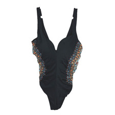 MiracleSuit Size 16 One Piece Swimsuit Tank Black Multicolor Sides Ruched